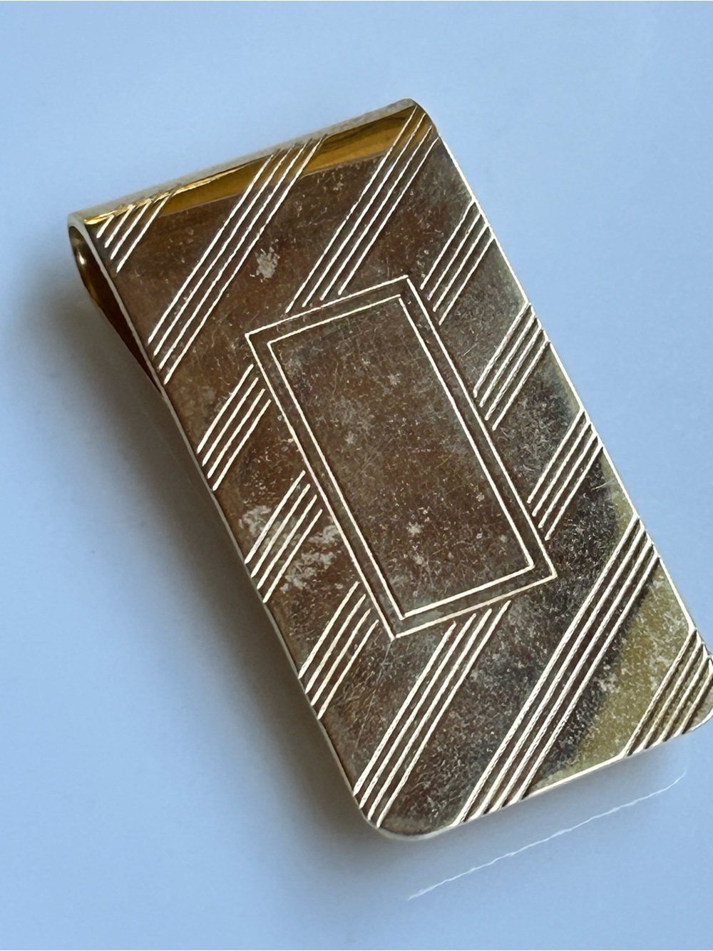 Gold-Tone Men's Money Clip with Diagonal Stripe Engraving Made in USA